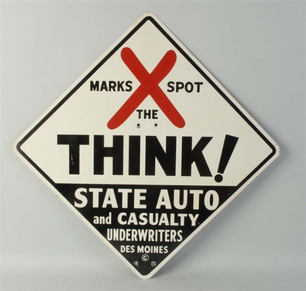 TIN 2-SIDED ENAMELED STATE AUTO INSURANCE SIGN.   