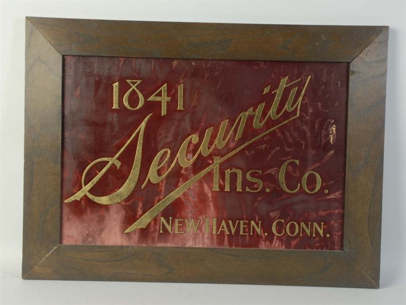 REVERSE GLASS 1841 SECURITY INSURANCE SIGN.       