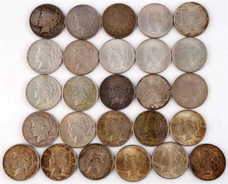 LOT OF 26: PEACE SILVER DOLLARS.                  