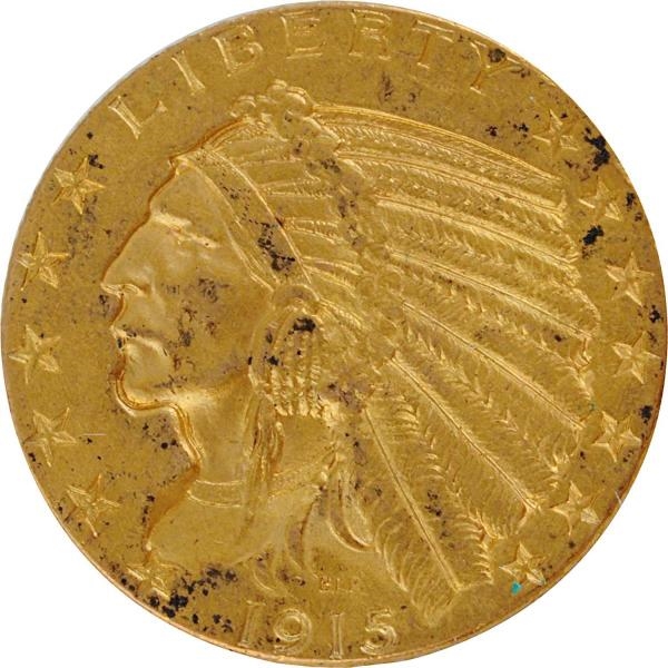 1915 $5 GOLD INDIAN COIN.                         