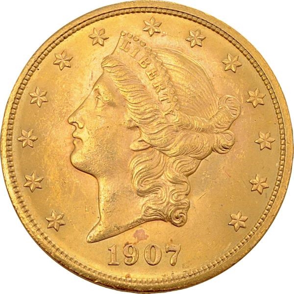 1907 $20 GOLD LIBERTY COIN.                       