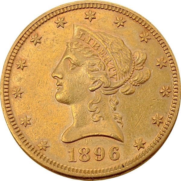 1896 $10 GOLD LIBERTY COIN.                       
