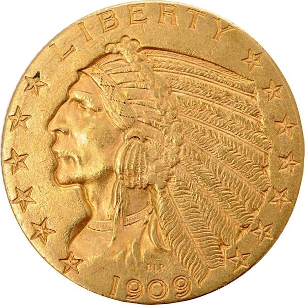 1909 $5 GOLD INDIAN COIN.                         