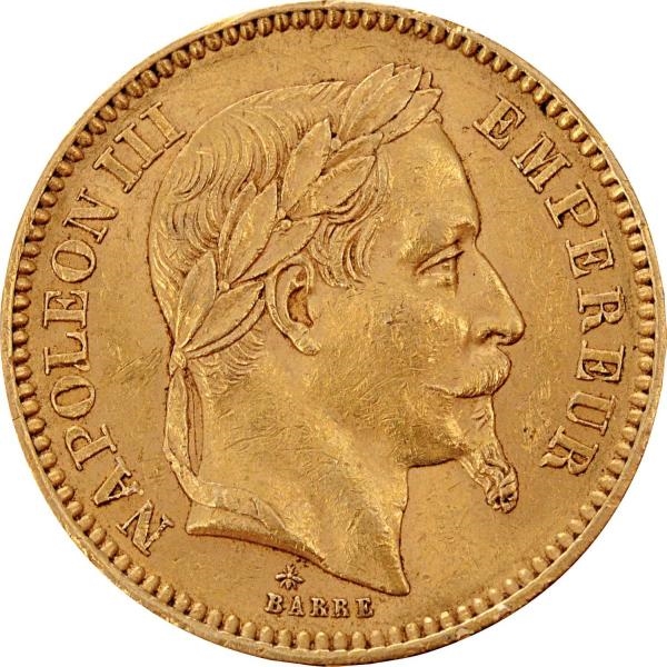 1865 20 FRANCS FRENCH GOLD COIN.                  