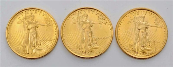LOT OF 3: 1/10 OUNCE AMERICAN EAGLE GOLD COINS.   