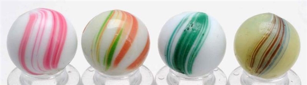 LOT OF 4: BANDED OPAQUE MARBLES.                  