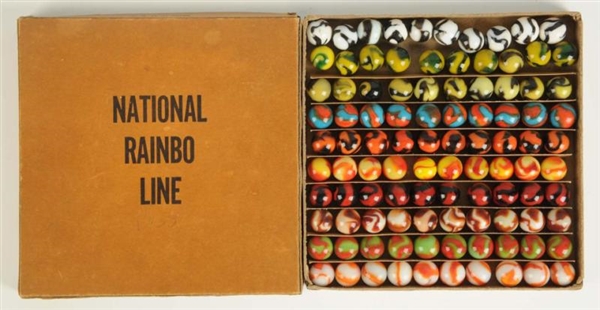 PELTIER NO.0 BOX SET OF NATIONAL RAINBOW MARBLES. 