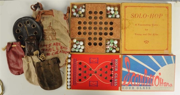 LOT OF 2: MARBLE GAME SETS & SIX MARBLE BAGS.     