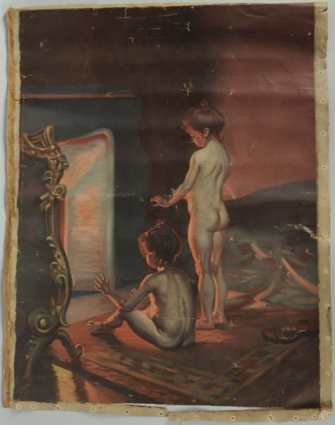 EARLY OIL ON CANVAS OF CHILDREN.                  
