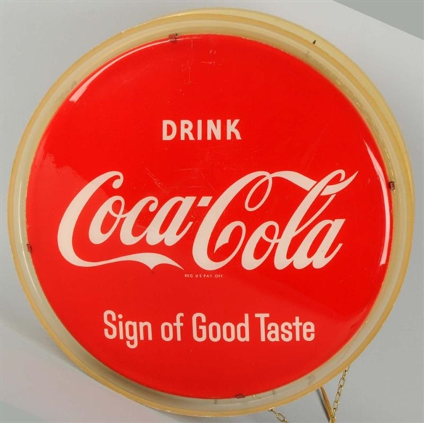 1950S TWO-SIDED COCA-COLA LIGHTED SIGN.          