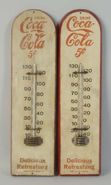 LOT OF 2: 1905-10 COCA-COLA WOODEN THERMOMETERS.  