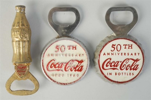 LOT OF 3: COCA-COLA BOTTLE OPENERS 1940S-50S.     