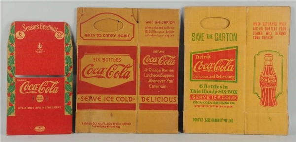 LOT OF 3: 1920S-30S COCA-COLA SIX PACK CARRIERS.  