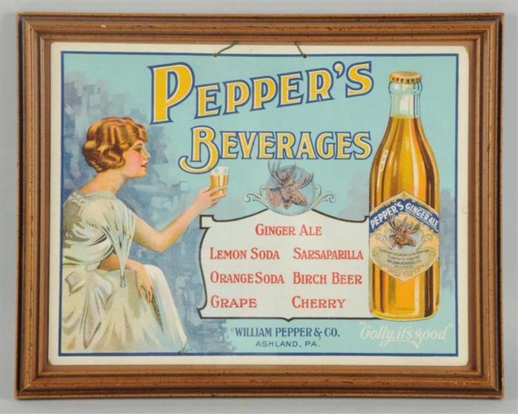 1920S PEPPERS BEVERAGS CARDBOARD SIGN.            