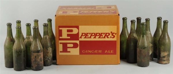 LOT OF 17: PEPPERS EARLY BOTTLES & A LATER CASE. 