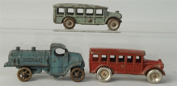 LOT OF 3: CAST IRON TOY VEHICLES.                 