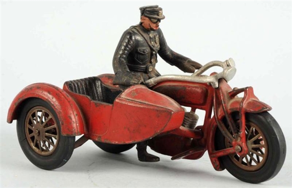 HUBLEY CAST IRON INDIAN MOTORCYCLE WITH SIDECAR.  