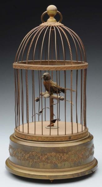 SMALL FRENCH BIRD CAGE MUSIC BOX.                 