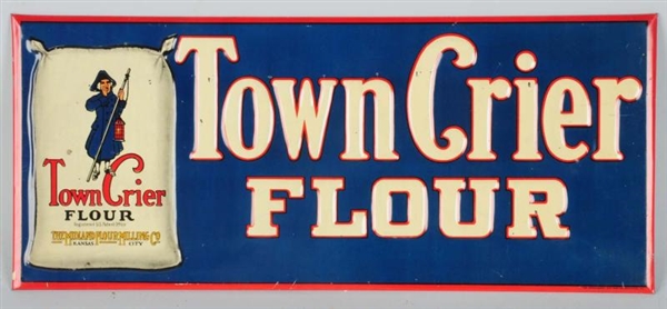 C.1930S EMBOSSED TIN TOWN CRIER SIGN.             