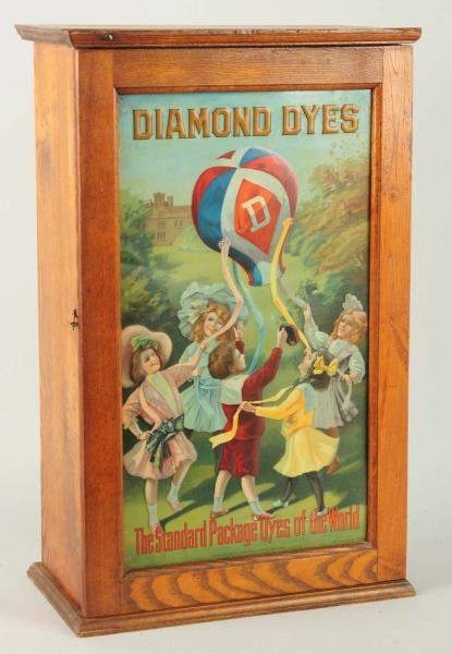DIAMOND DYES TIN & OAK DYE CABINET.               
