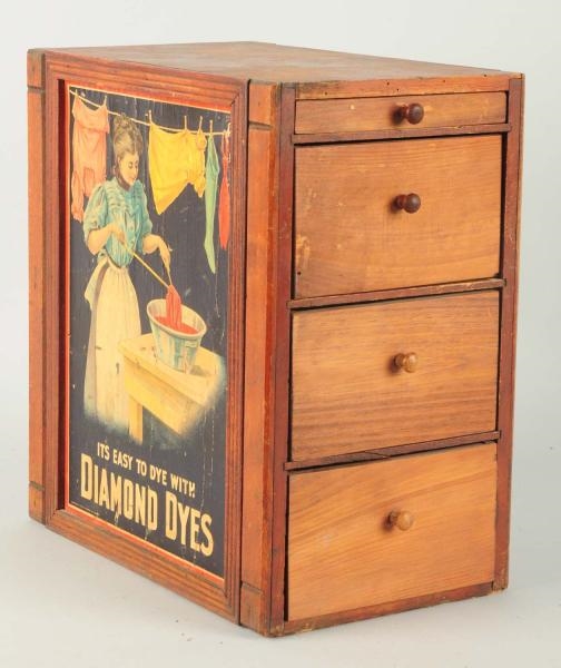 DIAMOND DYES CABINET WITH DRAWERS.                