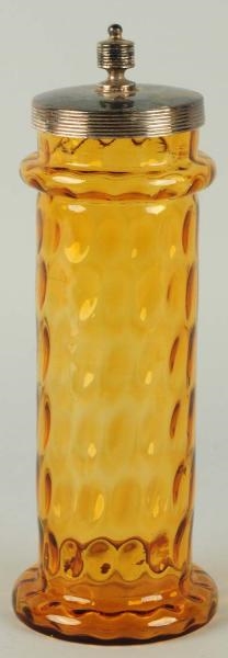 EARLY AMBER GLASS COLORED STRAW HOLDER.           