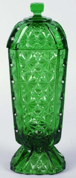 GREEN GLASS STRAW HOLDER.                         