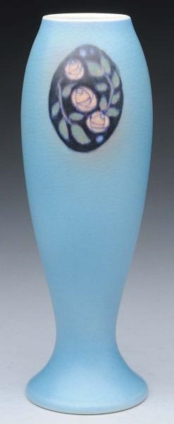 TALL BLUE FLORAL ROOKWOOD VELLUM VASE.            