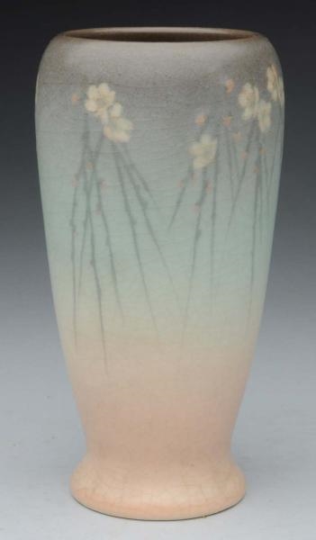 ROOKWOOD VELLUM ARTIST DECORATED VASE.            