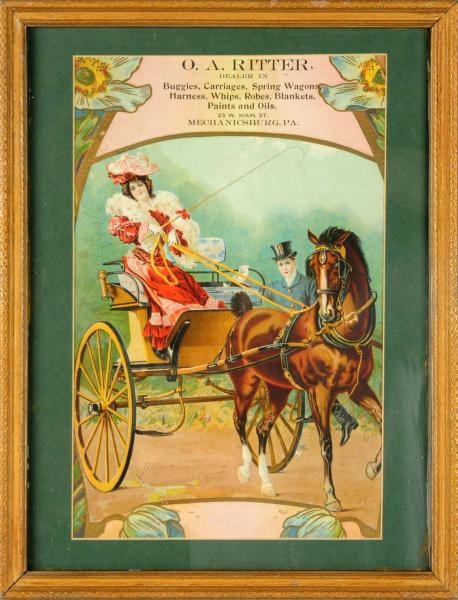 O.A. RITTER CARDBOARD AD FOR BUGGIES CARRIAGES.   