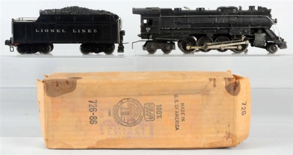 LIONEL NO.726 ENGINE & TENDER WITH BOX.           