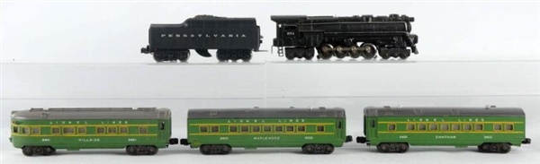 LOT OF 5 PIECE GREEN LIONEL TRAIN SET WITH 1 BOX. 