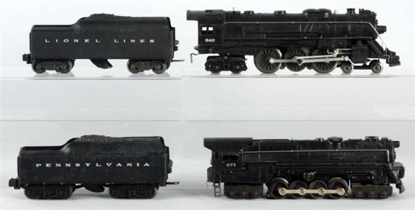 LOT OF 2: LIONEL ENGINES WITH TENDERS & 3 BOXES.  