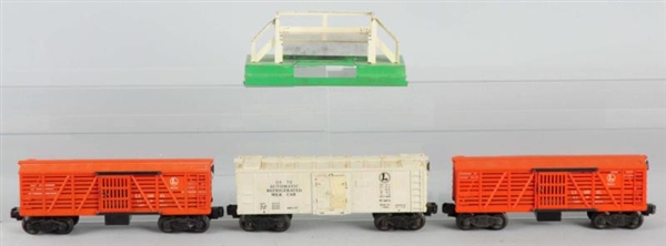 LOT OF 3: LIONEL TRAIN CARS & 3 BOXES.            