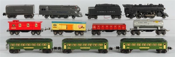 LOT OF 11: LIONEL TRAIN CARS WITH 2 ENGINES.      