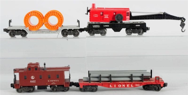 LOT OF 4: LIONEL TRAIN CARS WITH BOXES.           