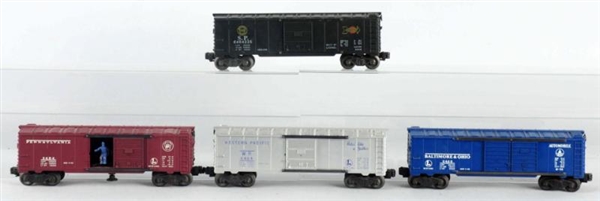 LOT OF 4: LIONEL BOX CARS WITH BOXES.             
