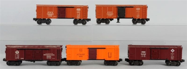 LOT OF 5: LIONEL BOX CARS WITH ORIGINAL BOXES.    