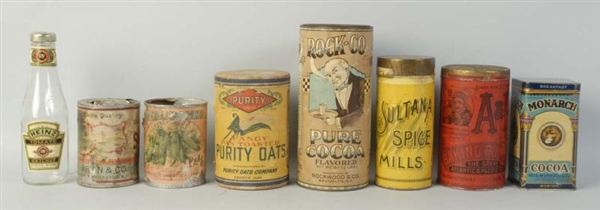 LOT OF 8: GENERAL STORE RELATED TINS.             