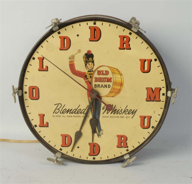 OLD DRUM WHISKEY WALL CLOCK.                      