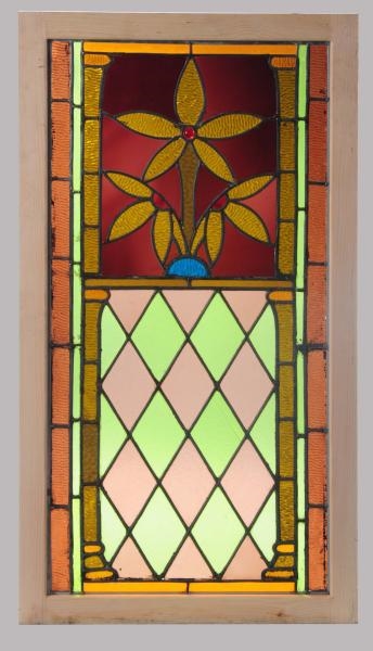 FLORAL ANTIQUE STAINED GLASS WINDOW.              