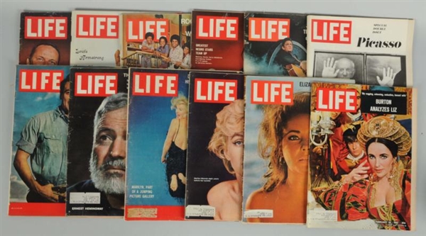 LOT OF 12: 1950S-60S LIFE MAGAZINES.              