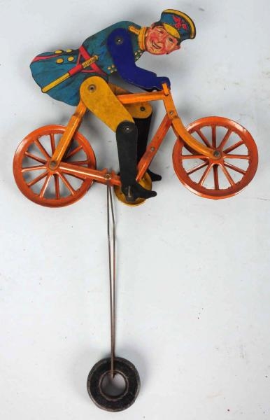 EARLY AMERICAN MADE TIN LITHO BICYCLE TOY.        