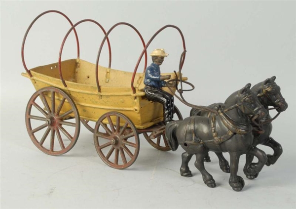 CAST IRON HORSE DRAWN COVERED WAGON.              