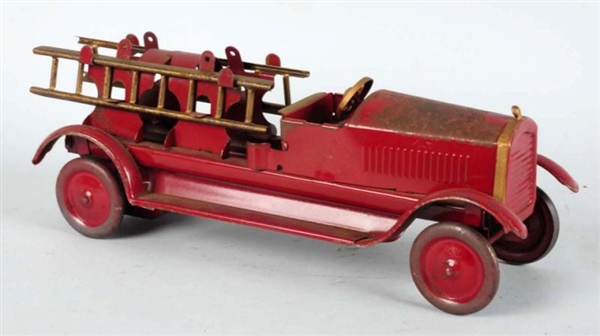 EARLY PRESSED STEEL FRICTION FIRE LADDER TRUCK.   