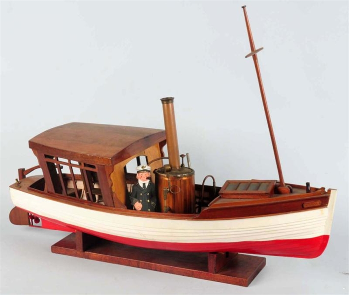 LARGE LIVE STEAM DRIVEN SCRATCH BUILT TOY BOAT.   