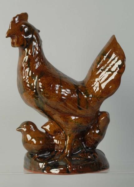NED FOLTZ REDWARE POTTERY CHICKEN WITH CHICKS.    