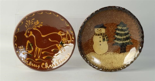 LOT OF 2: NED FOLTZ REDWARE POTTERY PLATES.       