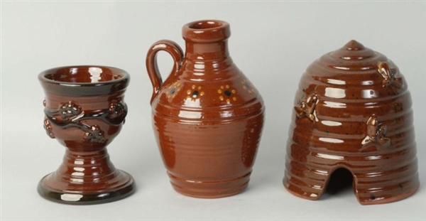 LOT OF 3: NED FOLTZ REDWARE POTTERY PIECES.       