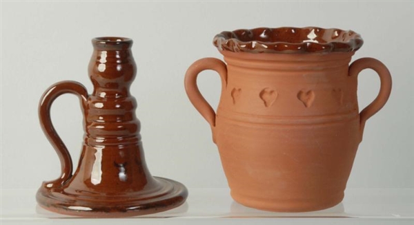 LOT OF 2: NED FOLTZ REDWARE POTTERY PIECES.       